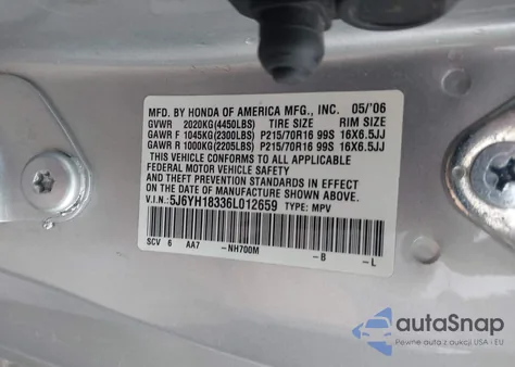 2006 Honda Element Lx из США, поврежденный, VIN 5J6YH18336L012659
